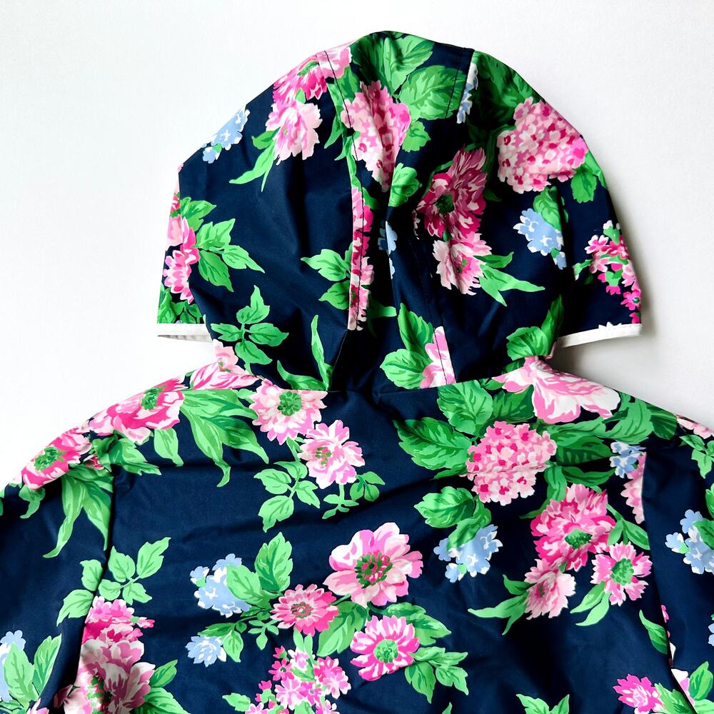 Janie & Jack Girls Floral Rain Coat Size 10/12 Blue Pink Peonies Mid-Length - Picture 8 of 9